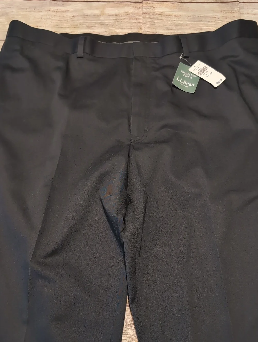 L. L. Bean Men's Black Wrinkle Free Plain Front Cotton Dress Chino Pants Size 44